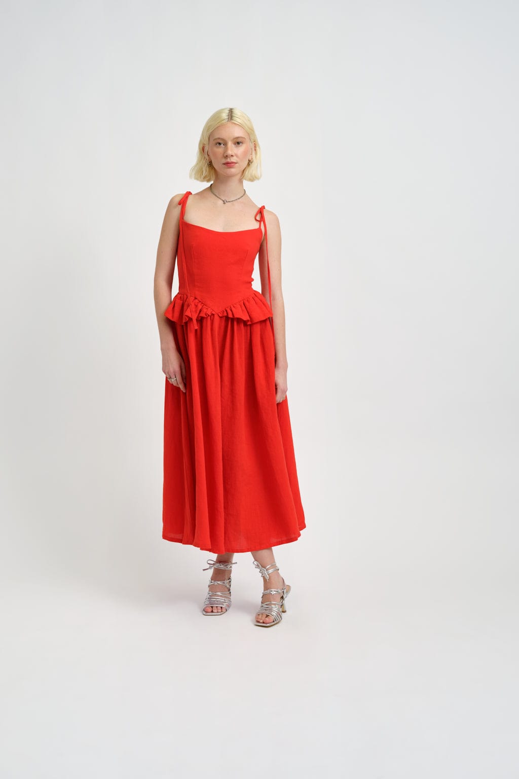 Red linen shops dress