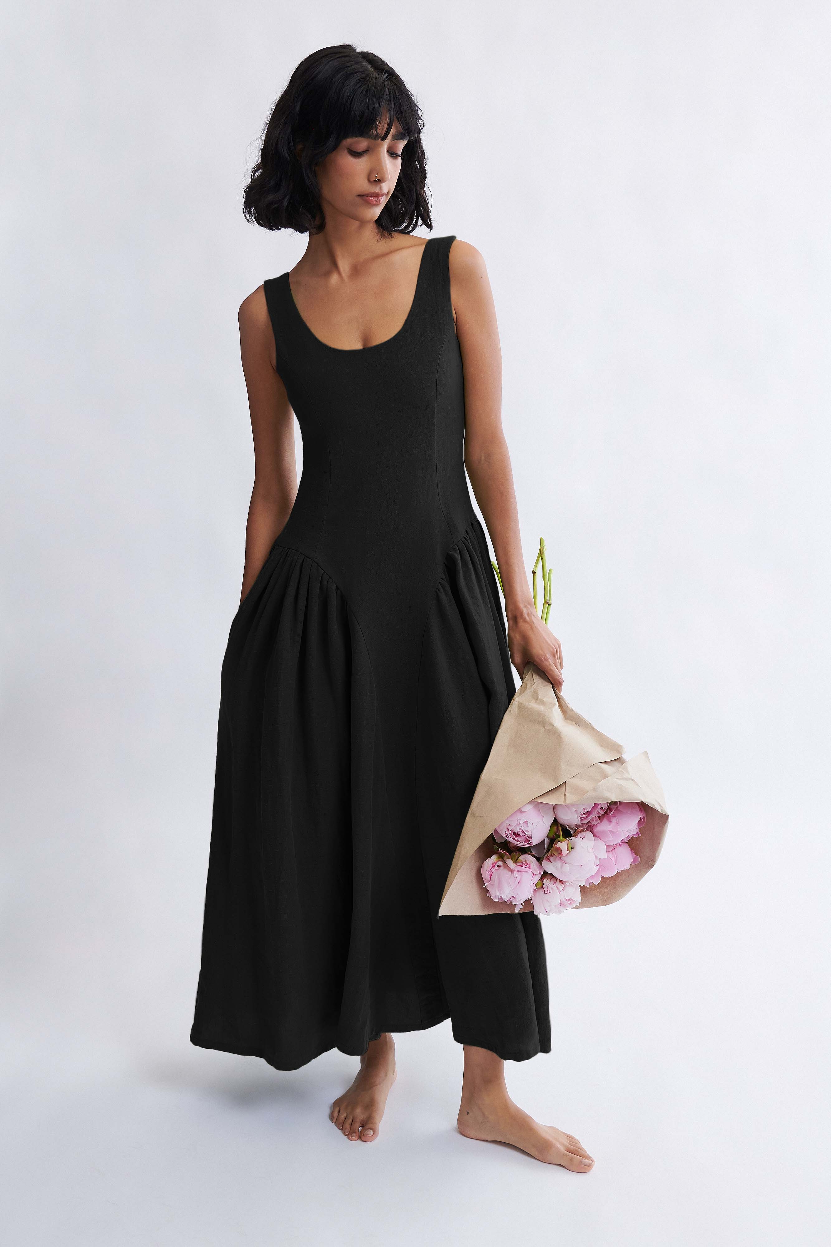sleeveless black linen dress Sleeveless Linen Maxi Dress, Linen Summer Dress for Women, Casual Linen Dress, Long Linen Dress with Pockets, Linen Clothing, XS / Deep Green