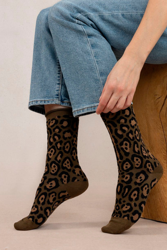 Eliza Faulkner Designs Inc. Accessories Bleuforêt Leopard Sock Brown