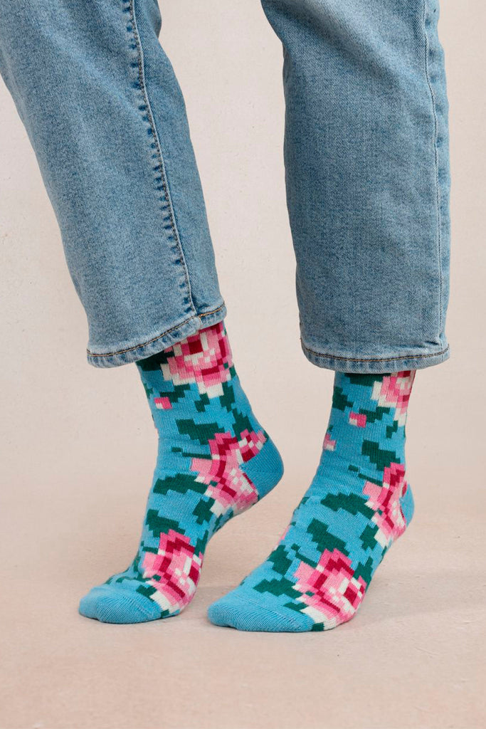 Eliza Faulkner Designs Inc. Accessories One Size Bleuforêt Flowers Cashmere Sock Blue