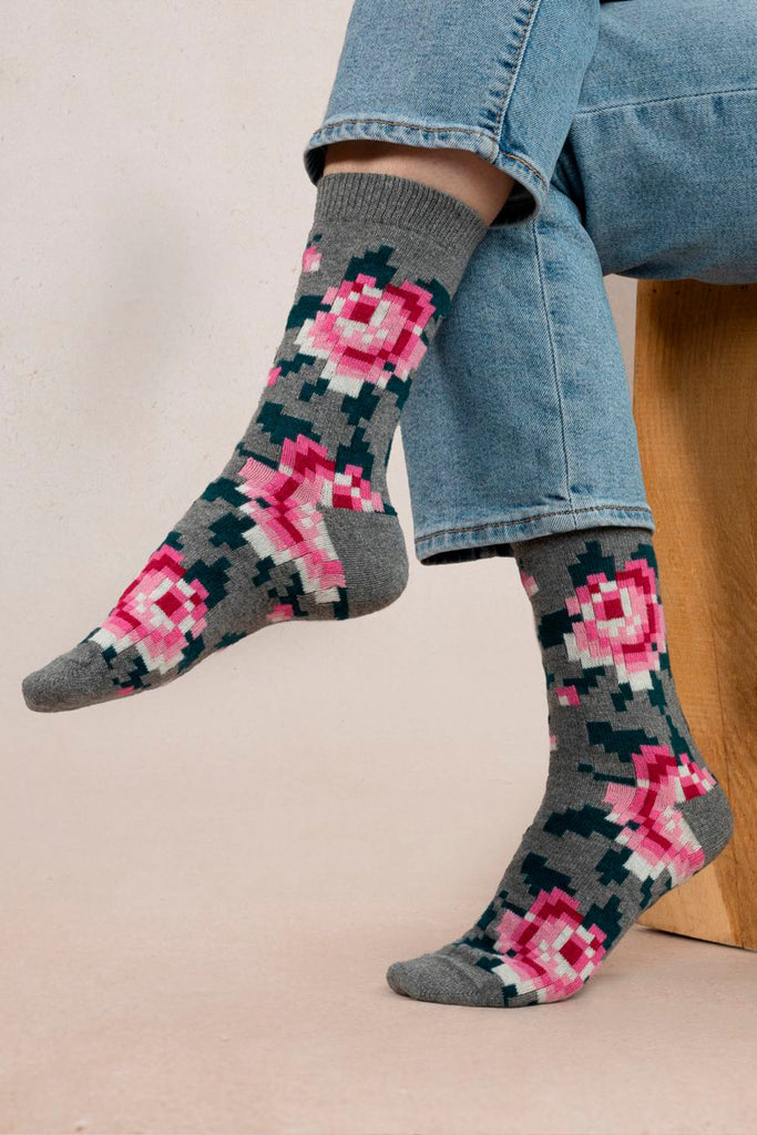 Eliza Faulkner Designs Inc. Accessories One Size Bleuforêt Flowers Cashmere Sock Grey