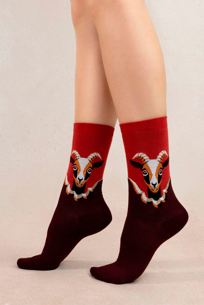 Eliza Faulkner Designs Inc. Accessories One Size Bleuforêt Goat Pattern Sock Burgundy