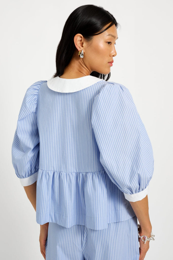 Eliza Faulkner Designs Inc. Blouses Georgie Blouse Blue Pinstripe