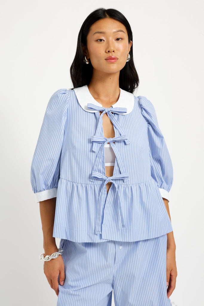 Eliza Faulkner Designs Inc. Blouses Georgie Blouse Blue Pinstripe