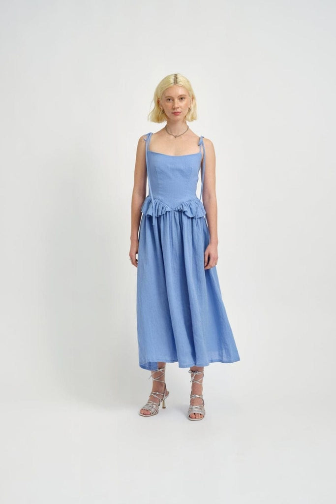 Eliza Faulkner Designs Inc. Dresses Imperfect Tessa Dress Blue Linen