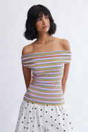 Eliza Faulkner Designs Inc. Juniper Off-Shoulder Top Pink Stripe