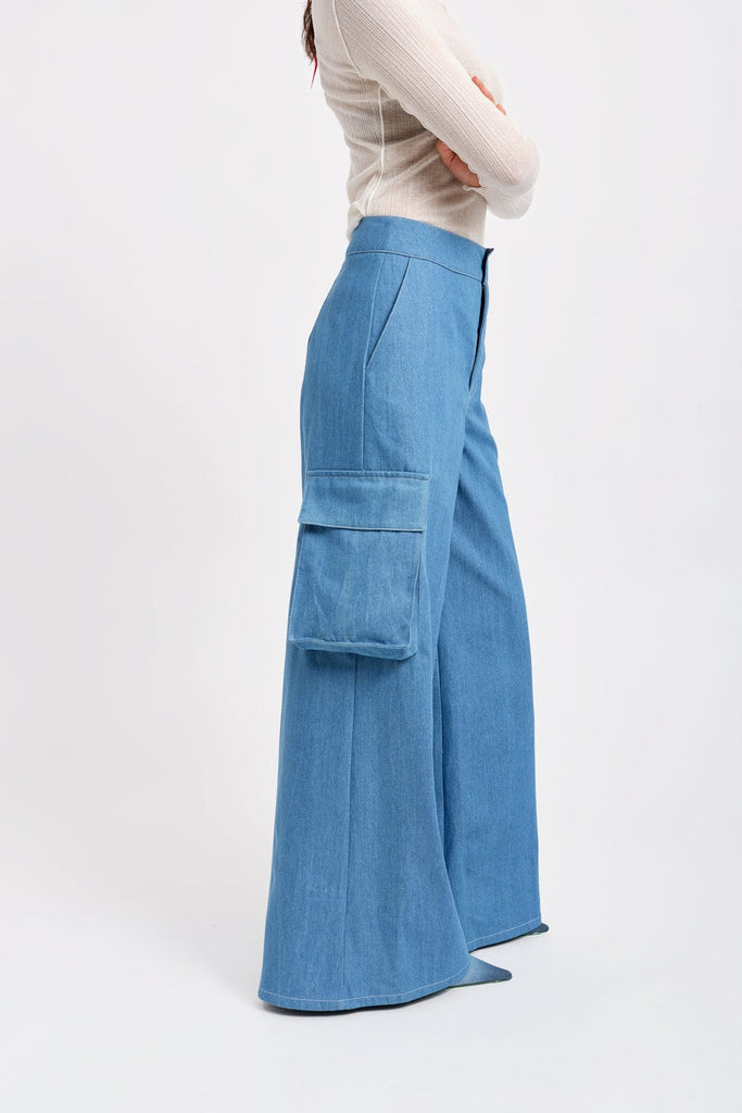 Eliza Faulkner Designs Inc. Pants Cargo Pant Blue Denim Twill
