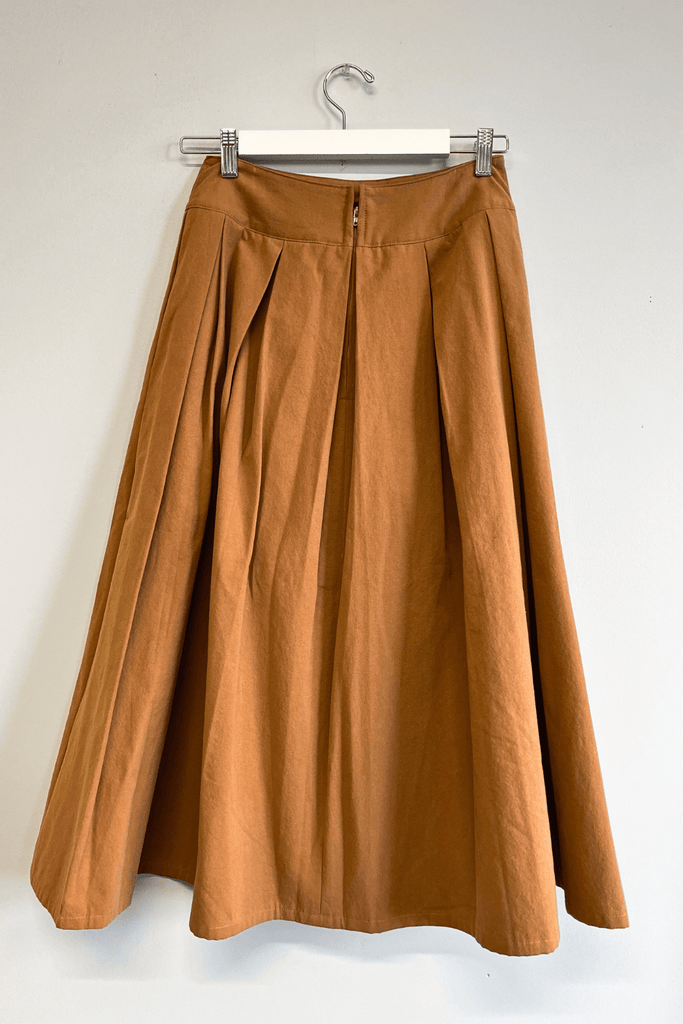 Eliza Faulkner Designs Inc. Pants S Sample Pleated Midi Skirt Camel