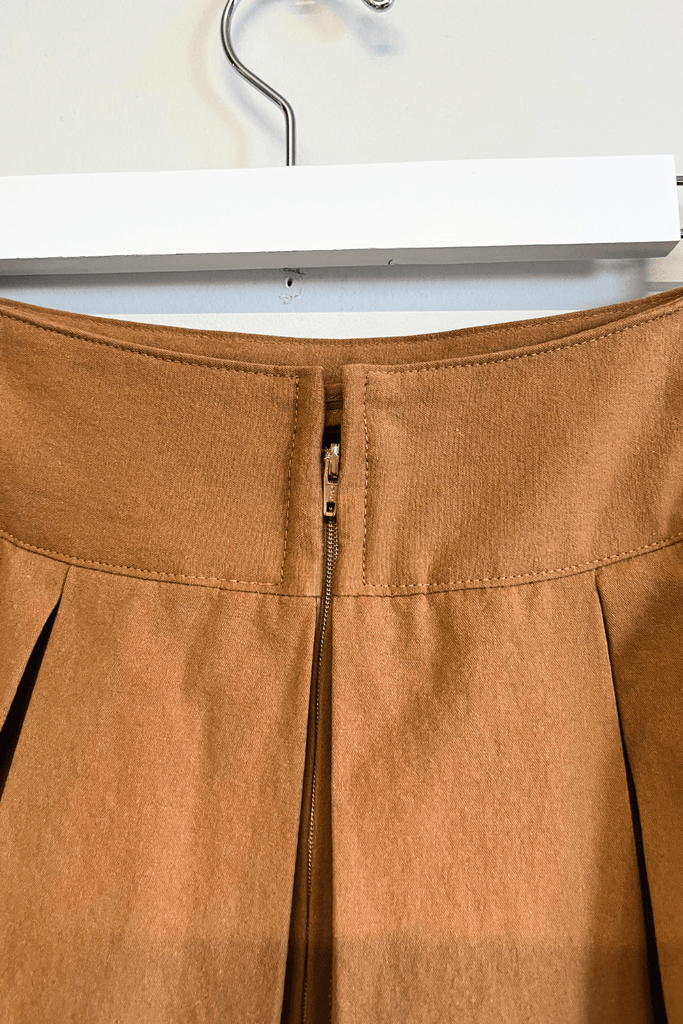 Eliza Faulkner Designs Inc. Pants S Sample Pleated Midi Skirt Camel