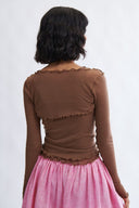 Eliza Faulkner Designs Inc. Quincy Longsleeve Microknit Shrug Brown