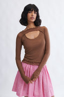 Eliza Faulkner Designs Inc. Quincy Longsleeve Microknit Shrug Brown