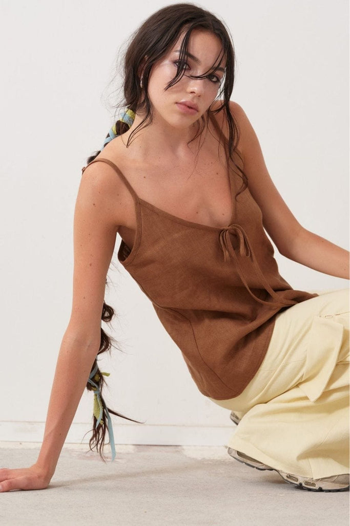 Eliza Faulkner Designs Inc. Shirts & Tops Imperfect Cami Top Brown Linen