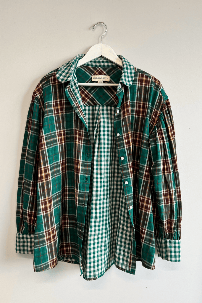 Eliza Faulkner Designs Inc. Shirts & Tops M Sample Long Tabitha Shirt Green Plaid