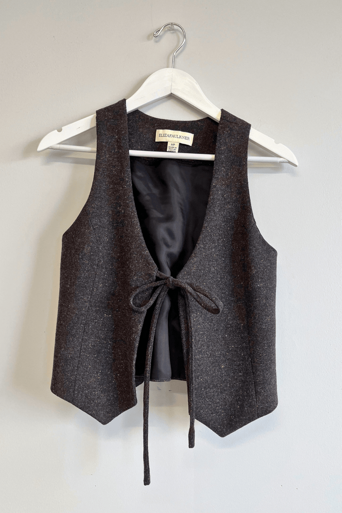 Eliza Faulkner Designs Inc. Shirts & Tops S Sample Dark Grey Wool Bow Vest