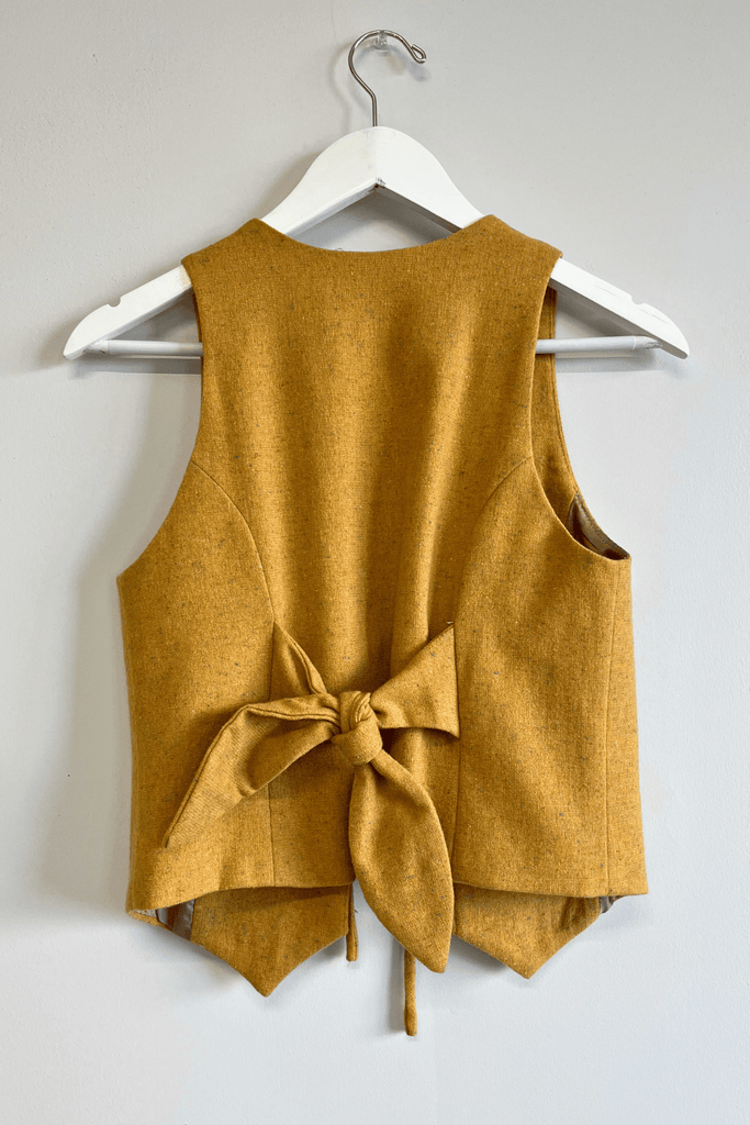 Eliza Faulkner Designs Inc. Shirts & Tops S Sample Yellow Wool Bow Vest