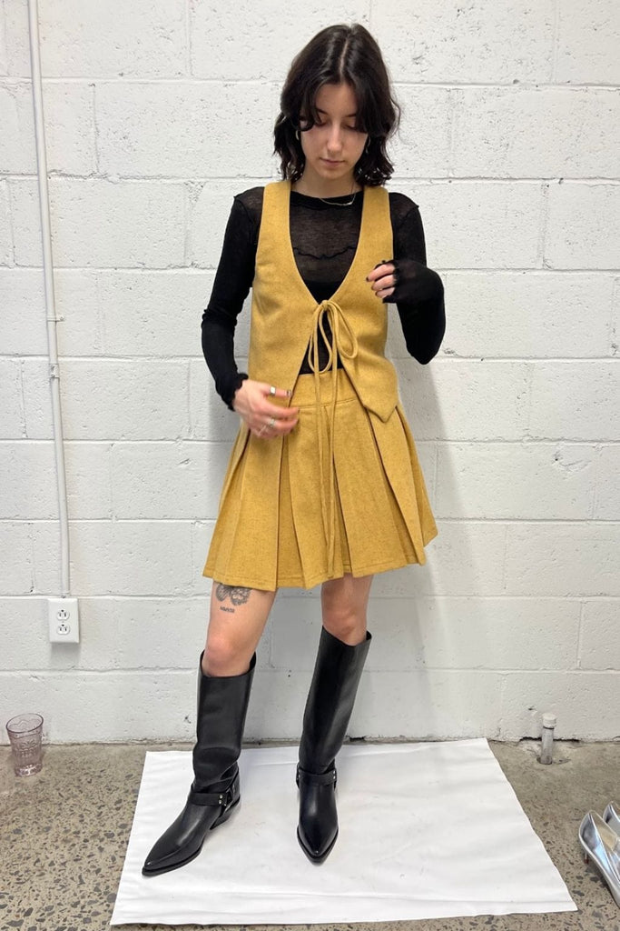 Eliza Faulkner Designs Inc. Shirts & Tops S Sample Yellow Wool Bow Vest