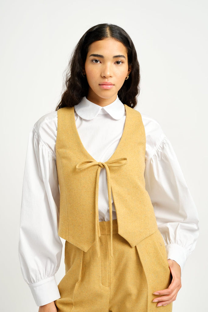 Eliza Faulkner Designs Inc. Shirts & Tops S Sample Yellow Wool Bow Vest