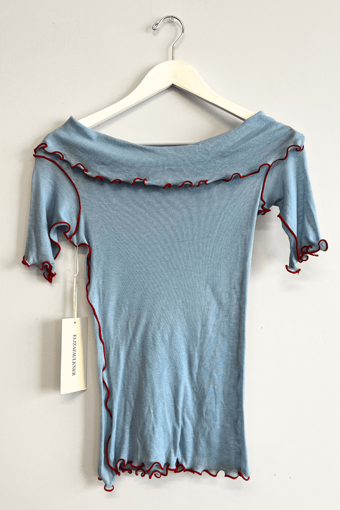 Eliza Faulkner Designs Inc. Shirts & Tops XS Sample Lenna Top Baby Blue And Red