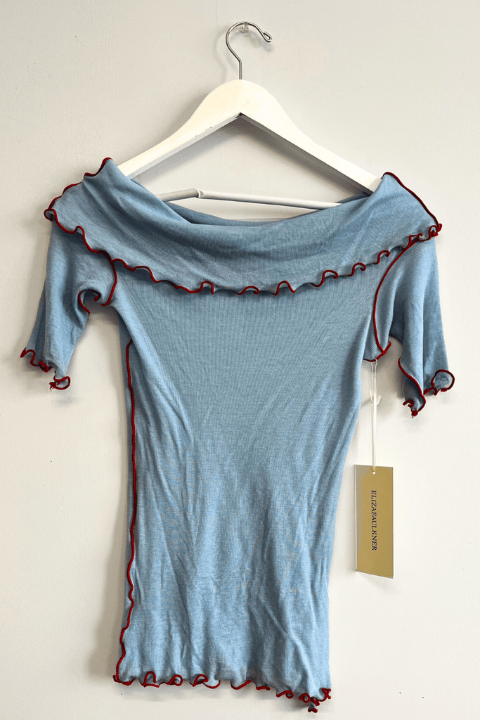 Eliza Faulkner Designs Inc. Shirts & Tops XS Sample Lenna Top Baby Blue And Red