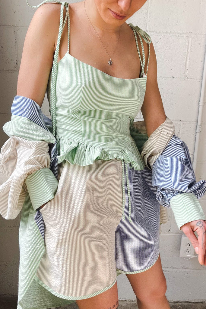 Eliza Faulkner Designs Inc. Tops Candy Corset Green Seersucker