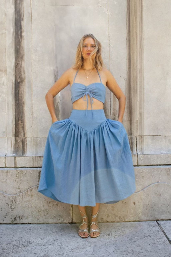 Eliza Faulkner Designs Inc. Tops Frankie Halter Top Periwinkle Blue Linen