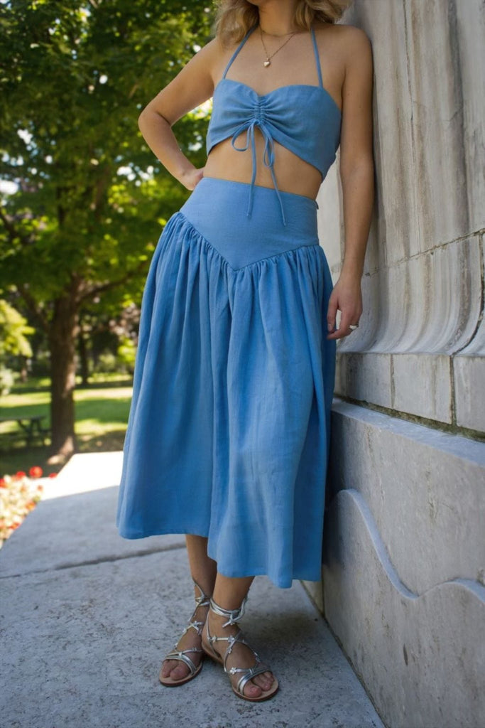 Eliza Faulkner Designs Inc. Tops Frankie Halter Top Periwinkle Blue Linen