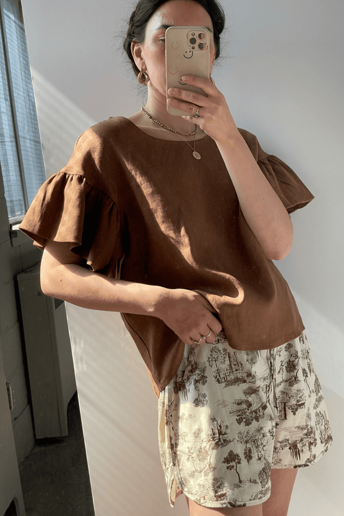 Eliza Faulkner Designs Inc. Tops Raffi Top Cocoa Brown Linen