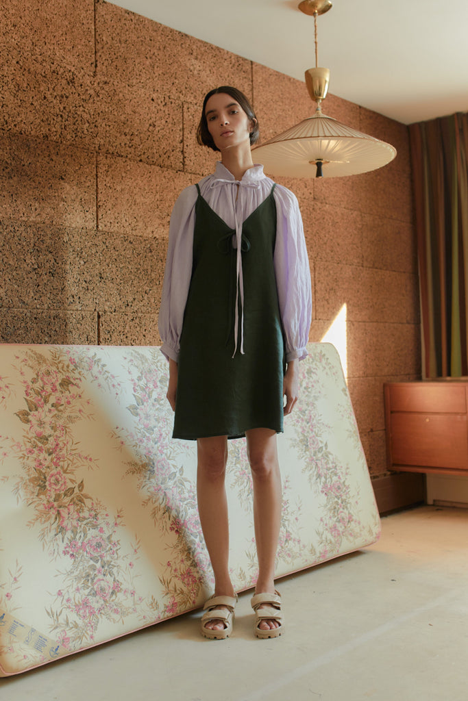 Eliza Faulkner Designs Inc. Dresses Forest Green Linen Slip Dress