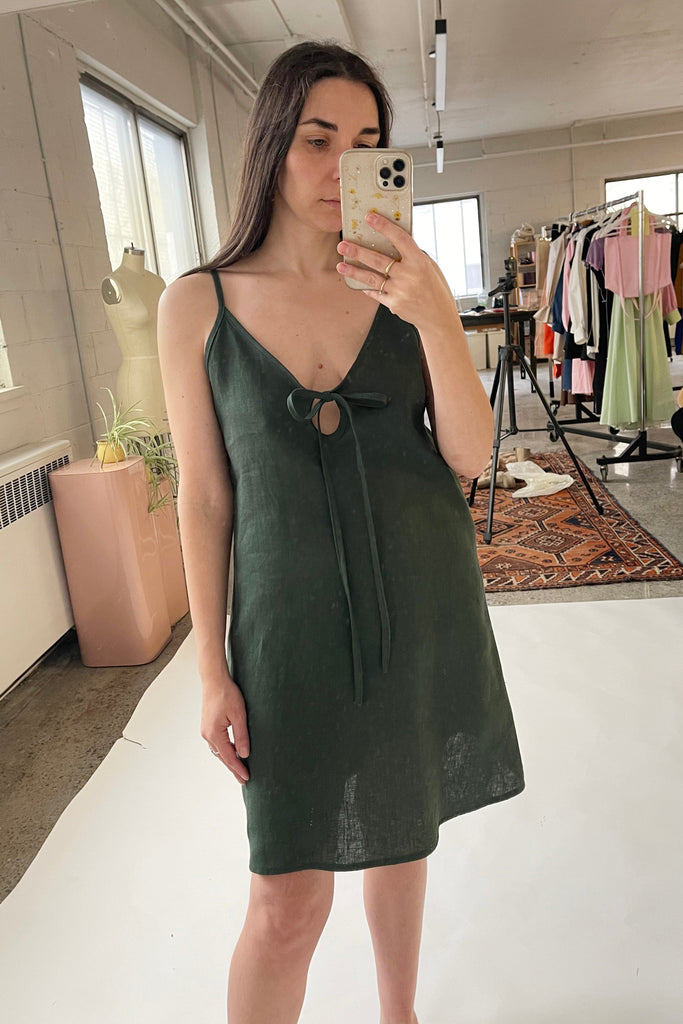 Eliza Faulkner Designs Inc. Dresses Forest Green Linen Slip Dress