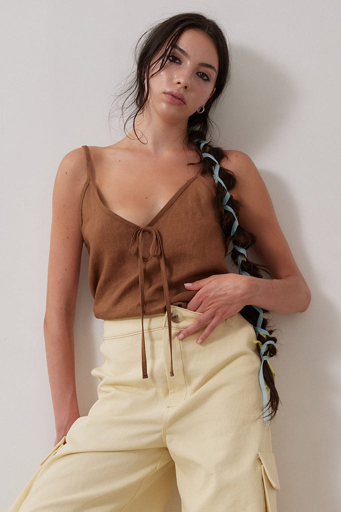Eliza Faulkner Designs Inc. Tops Cami Slip Tank Cocoa Brown Linen