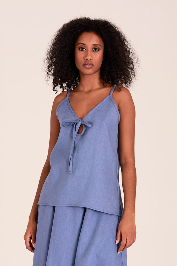 Eliza Faulkner Designs Inc. Tops Cami Slip Tank Periwinkle Blue Linen