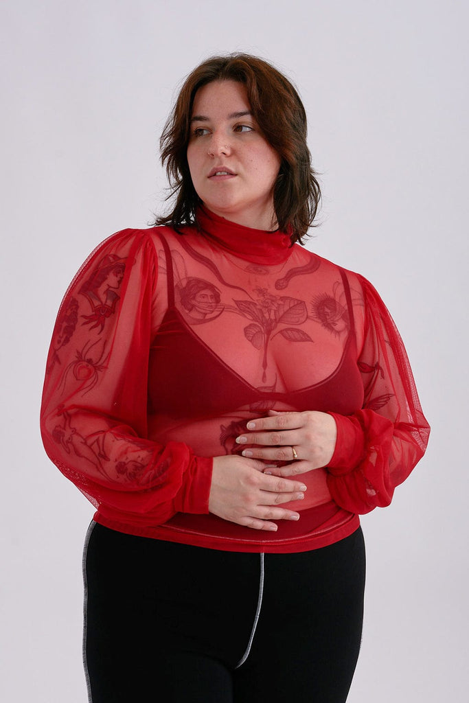 Eliza Faulkner Designs Inc. Tops Dolly Mesh Turtleneck Red