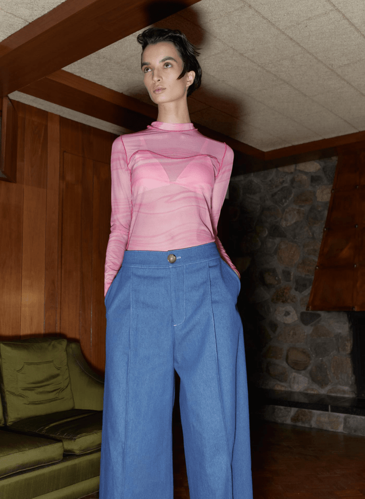 Eliza Faulkner Designs Inc. Tops Pink Toni Mesh Long Sleeve Tee