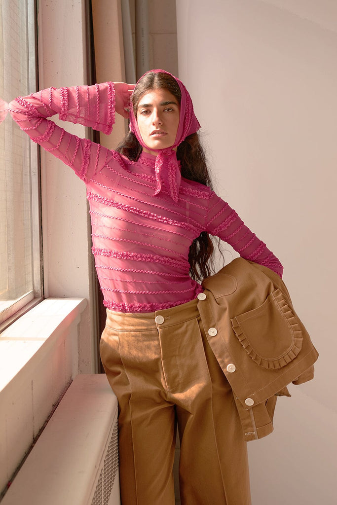 Eliza Faulkner Designs Inc. Tops Ribbon Turtleneck Pink