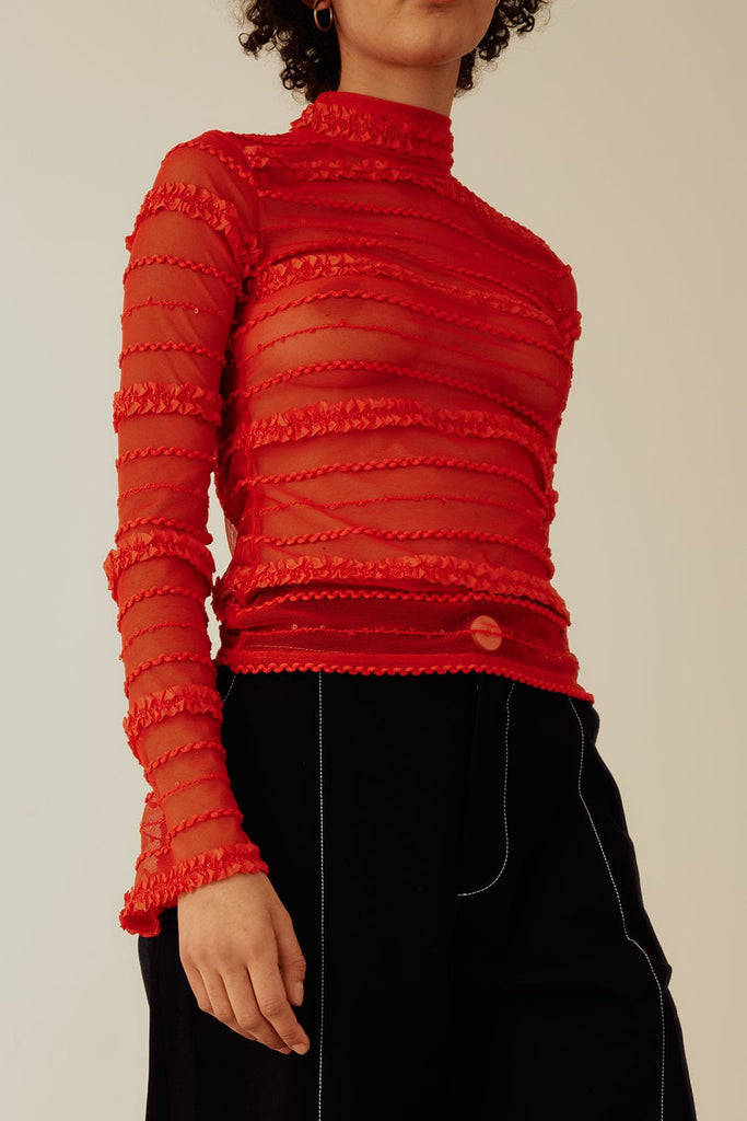 Eliza Faulkner Designs Inc. Tops Ribbon Turtleneck Red