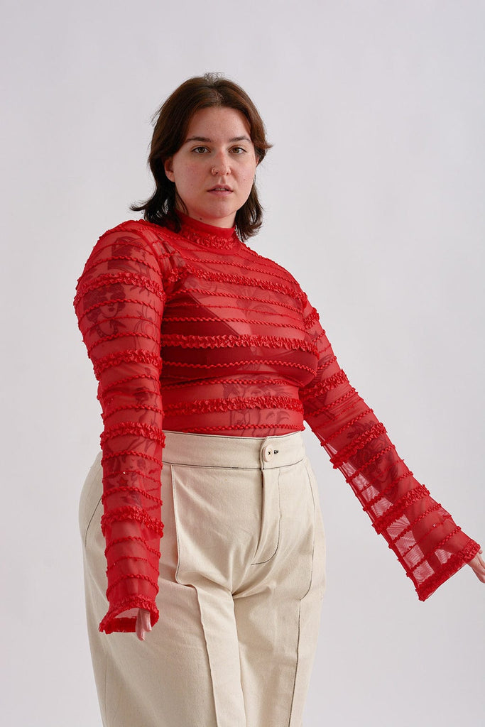 Eliza Faulkner Designs Inc. Tops Ribbon Turtleneck Red