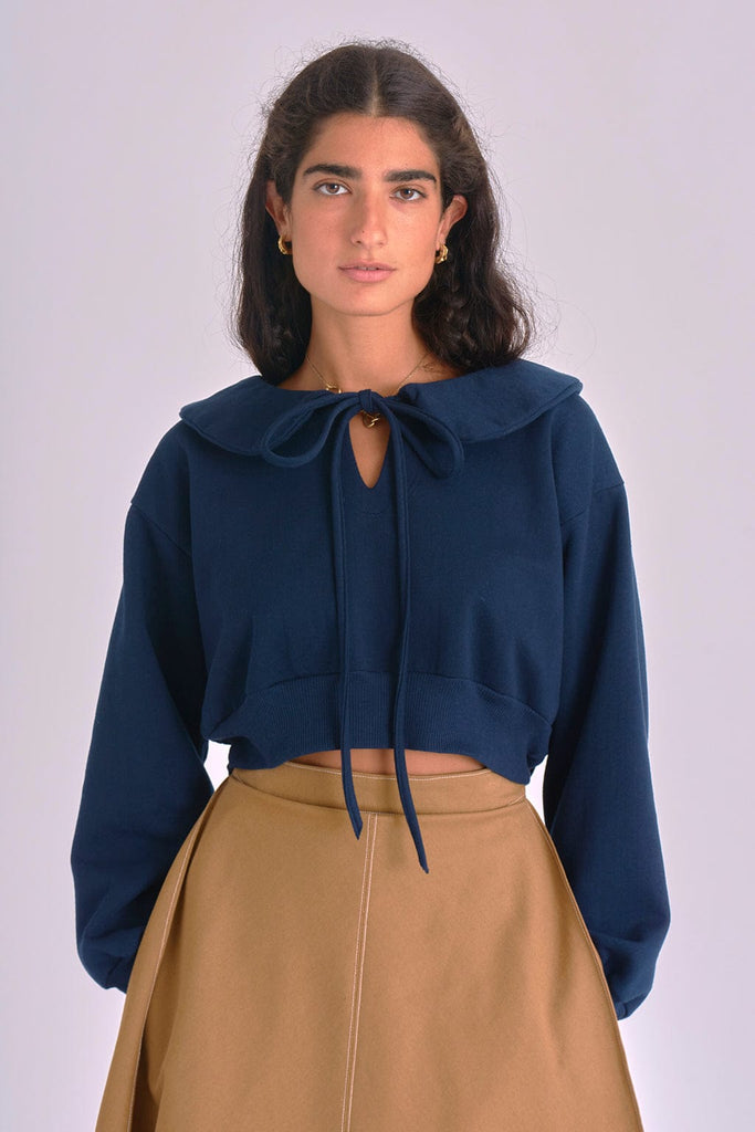 Eliza Faulkner Designs Inc. Tops Twee Crop Sweater Navy Fleece