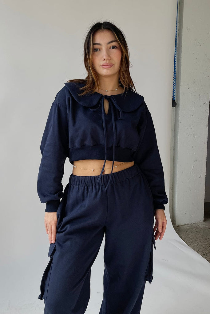 Eliza Faulkner Designs Inc. Tops Twee Crop Sweater Navy Fleece