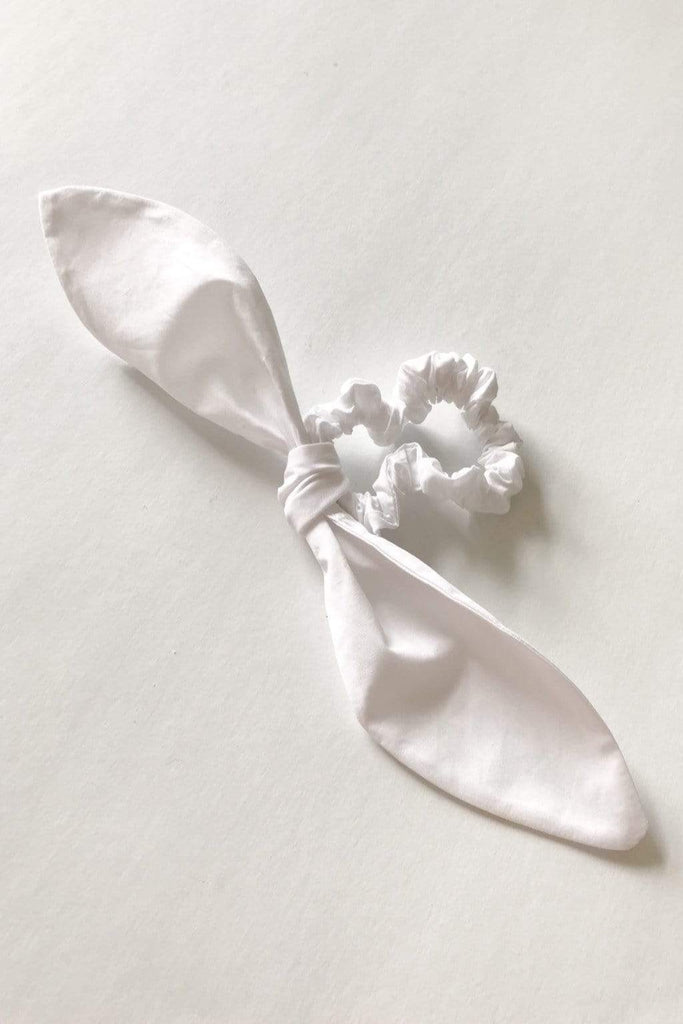 Eliza Faulkner Designs Inc. White Cotton Bow-Tie 'Bunni' Scrunchie
