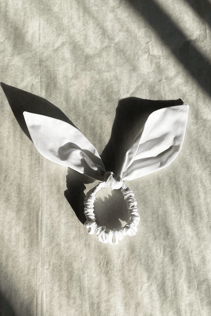 Eliza Faulkner Designs Inc. White Cotton Bow-Tie 'Bunni' Scrunchie